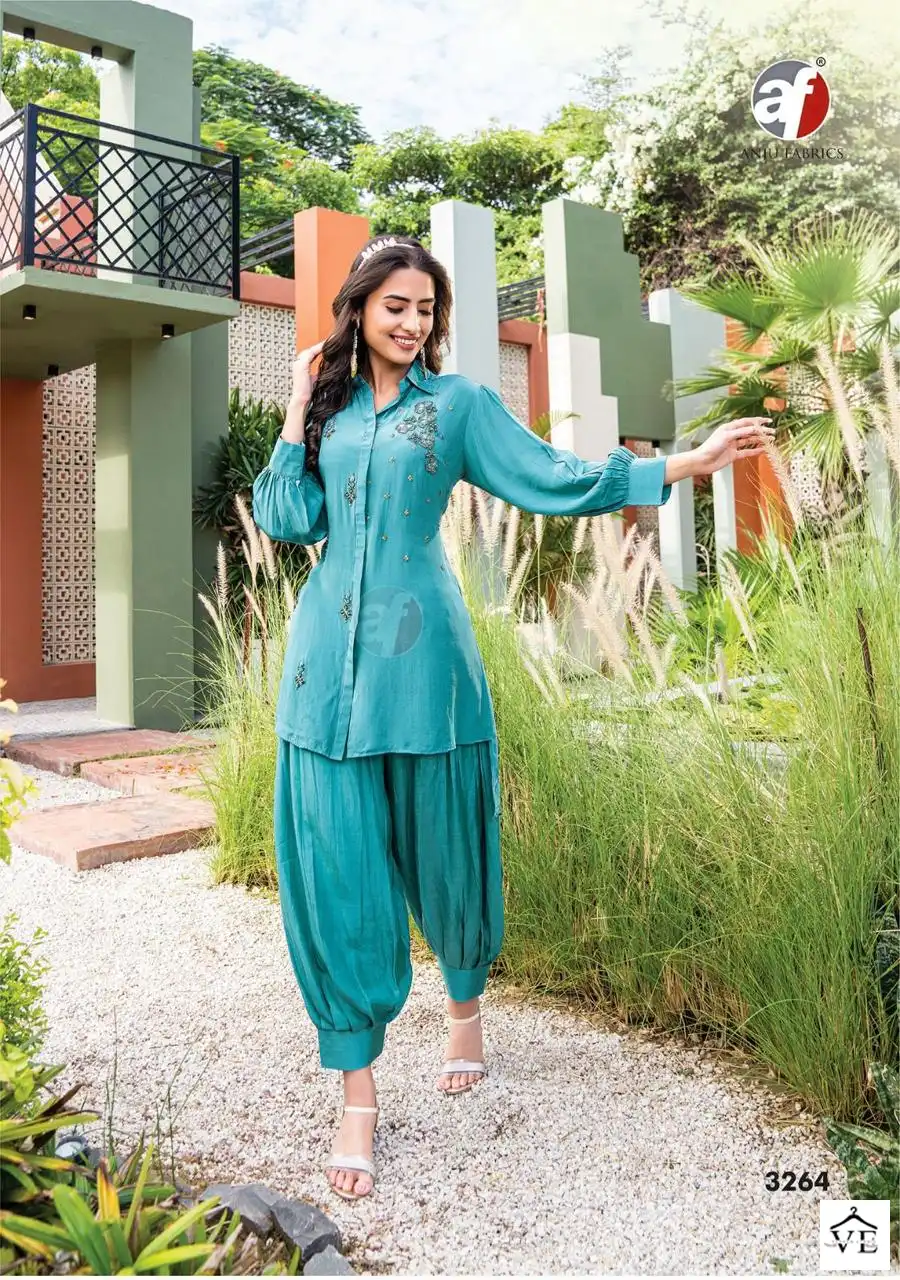 Anju Fabric Natural Pure Natural Crepe Wholesale Designer Kurti With Pant Catalog — Wholesale Kurtis, MPA wholesale from Surat - Gallery Image 2