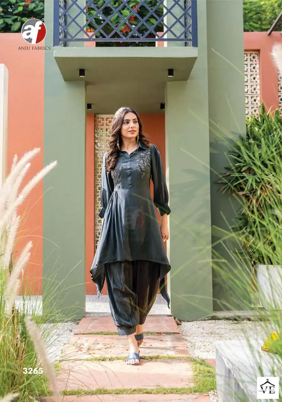 Anju Fabric Natural Pure Natural Crepe Wholesale Designer Kurti With Pant Catalog — Wholesale Kurtis, MPA wholesale from Surat - Gallery Image 3