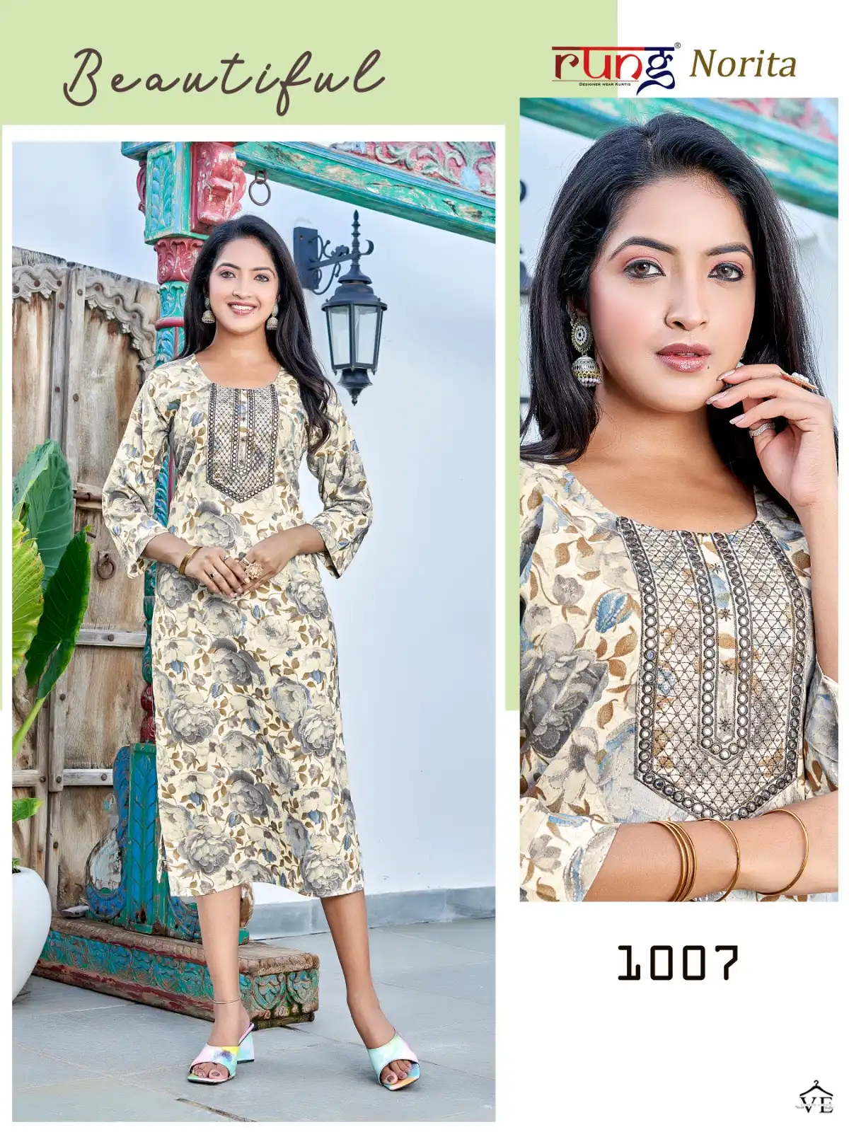 Rung Norita Heavy Foil Rayon Wholesale Long Kurtis Catalog — Wholesale Kurtis, MPA wholesale from Surat - Gallery Image 3