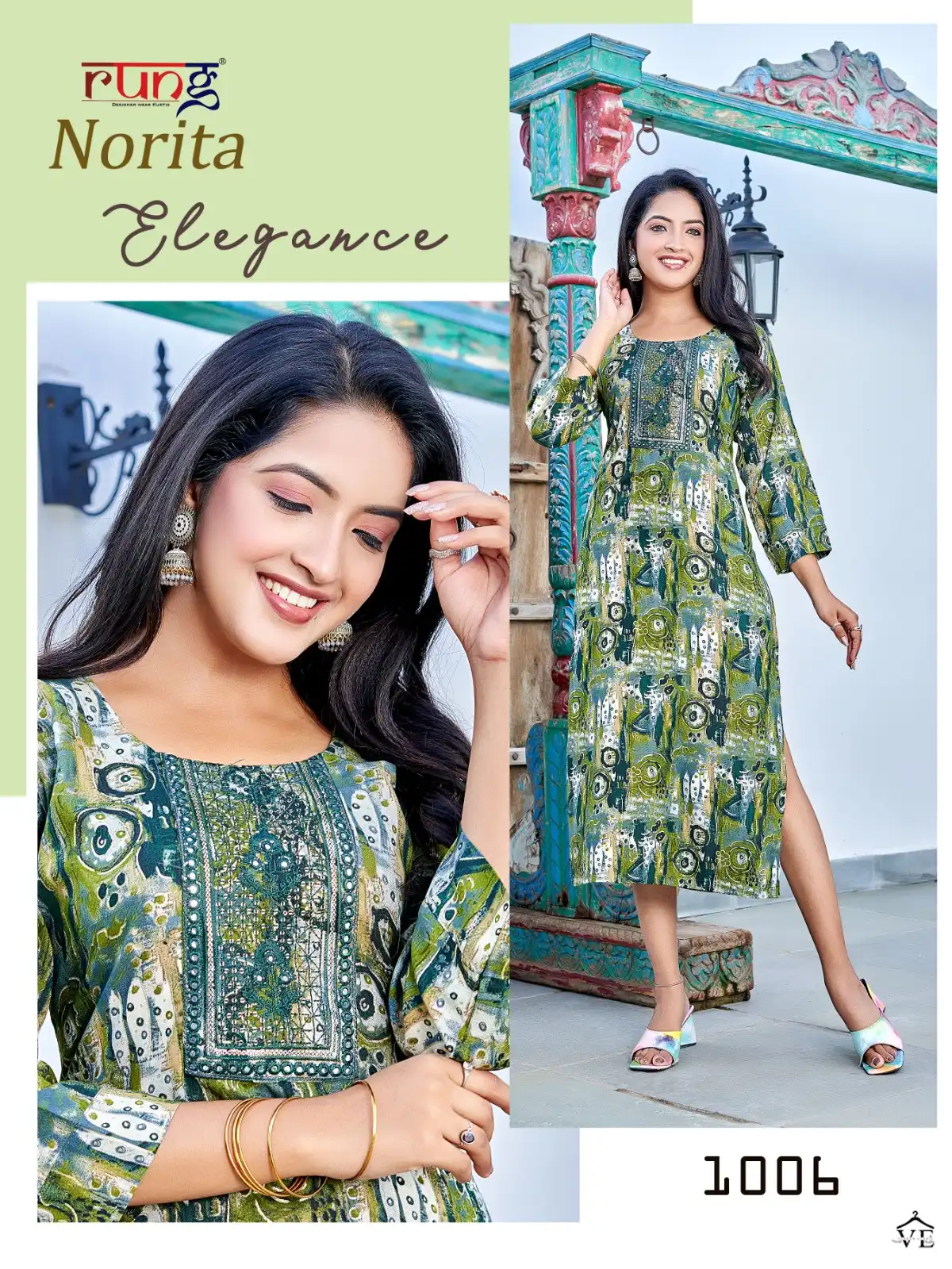 Rung Norita Heavy Foil Rayon Wholesale Long Kurtis Catalog — Wholesale Kurtis, MPA wholesale from Surat - Gallery Image 4