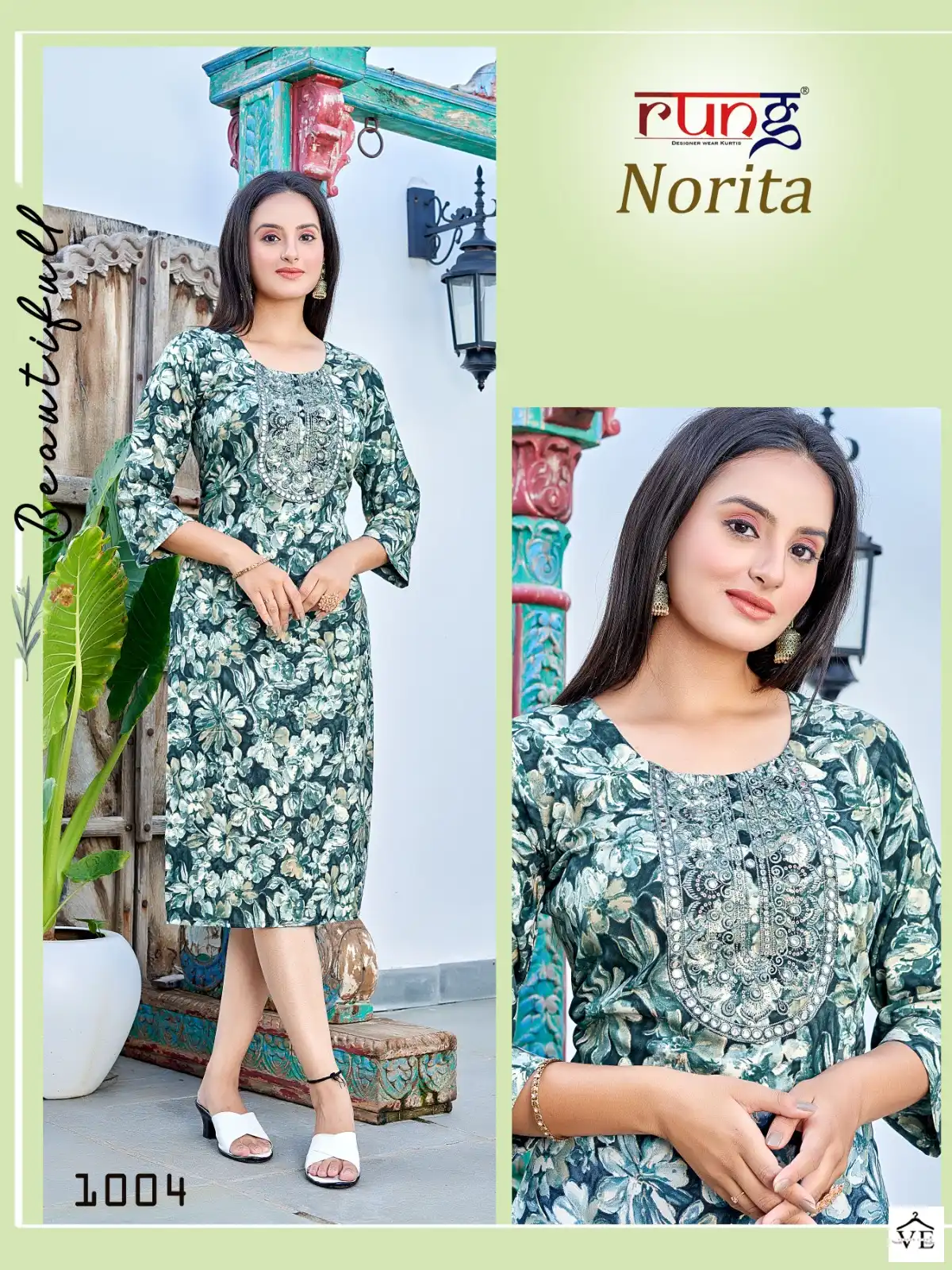 Rung Norita Heavy Foil Rayon Wholesale Long Kurtis Catalog — Wholesale Kurtis, MPA wholesale from Surat - Gallery Image 7