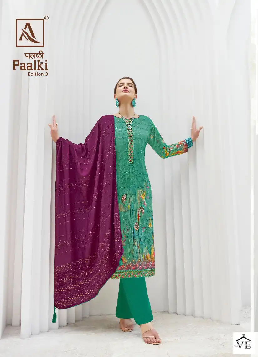 Alok Suits Paalki Edition Vol 3 Jacquard Wholesale Fancy Self Weaving Jacquard Salwar Suit Catalog — Wholesale Salwar Suits, MPA wholesale from Surat - Gallery Image 3