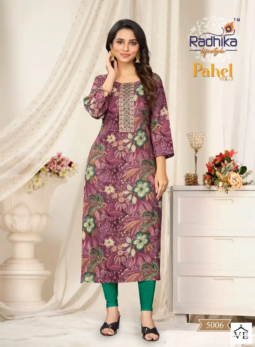 Radhika Lifestyle Pahel Vol 5 Rayon Wholesale Fancy Straight Kurtis Catalog — Wholesale Kurtis, MPA wholesale from Surat - Gallery Image 7