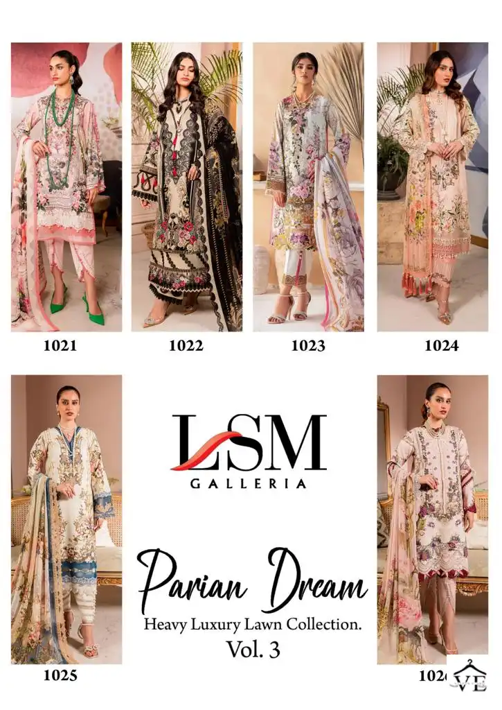 Lsm Galleria Parian Dream Vol 3 Lawn Cotton Wholesale Designer Print Pakistani Salwar Suit Catalog — Wholesale Salwar Suits, Lsm wholesale from Surat — view 8