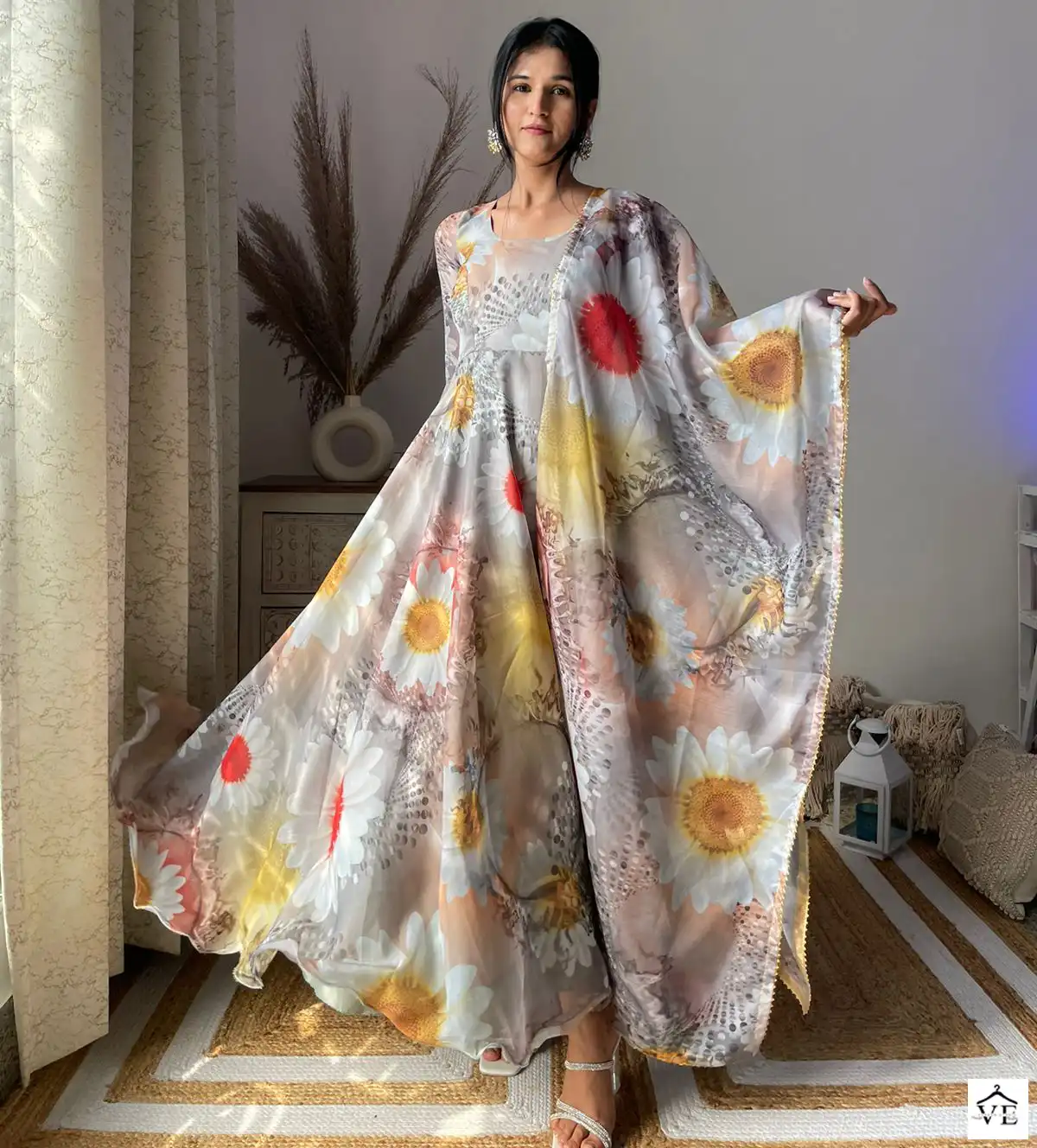 MF Organza Digital Floral Readymade Gown With Dupatta — Wholesale Salwar Suits, MPA wholesale from Surat — view 1