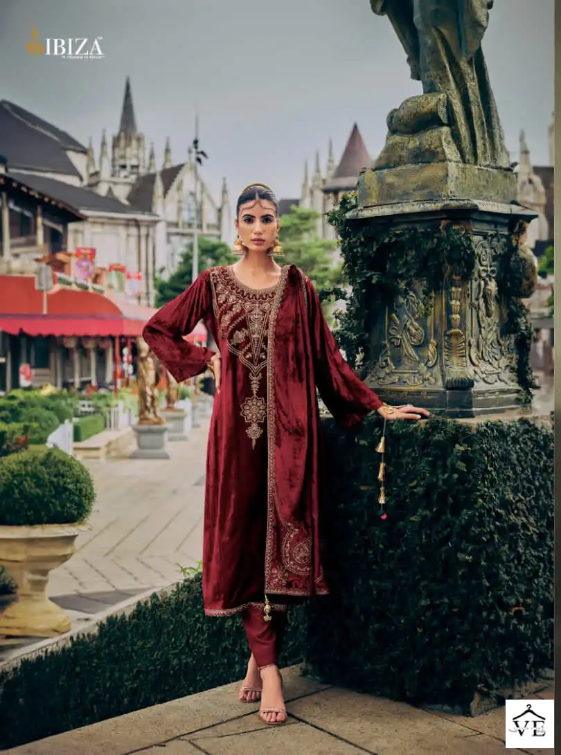 Ibiza Pink Velvet Viscose Velvet Wholesale Designer Winter Salwar Suit Catalog — Wholesale Salwar Suits, MPA wholesale from Surat - Gallery Image 2