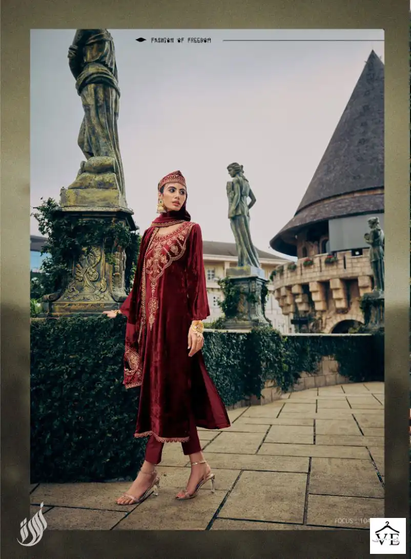 Ibiza Pink Velvet Viscose Velvet Wholesale Designer Winter Salwar Suit Catalog — Wholesale Salwar Suits, MPA wholesale from Surat - Gallery Image 4