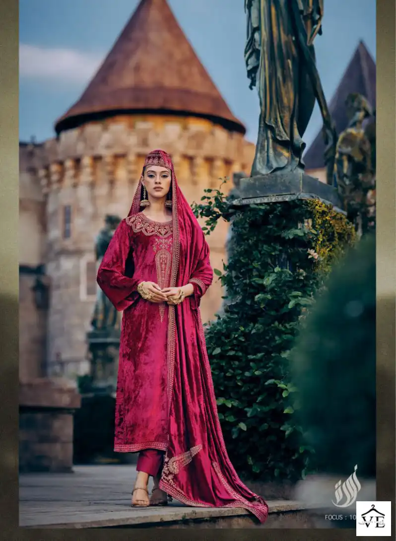 Ibiza Pink Velvet Viscose Velvet Wholesale Designer Winter Salwar Suit Catalog — Wholesale Salwar Suits, MPA wholesale from Surat - Gallery Image 5