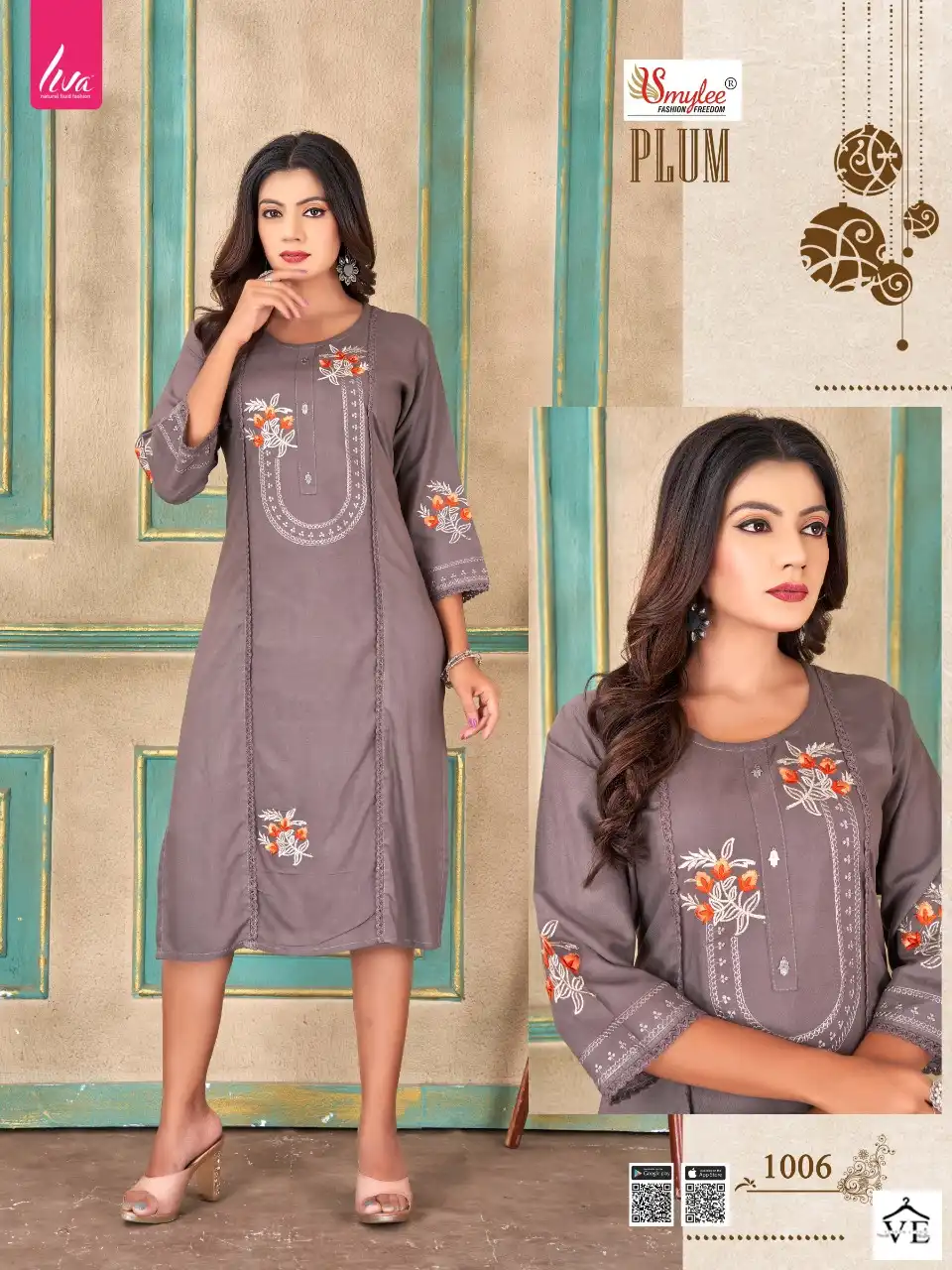 Rung Plum Heavy Liva Approved Rayon Wholesale Long Kurtis Catalog — Wholesale Kurtis, MPA wholesale from Surat — view 4