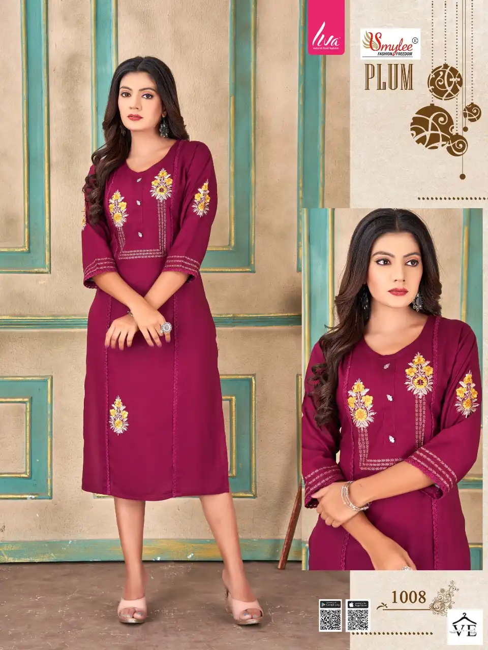 Rung Plum Heavy Liva Approved Rayon Wholesale Long Kurtis Catalog — Wholesale Kurtis, MPA wholesale from Surat — view 5