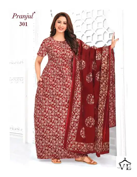 Pranjul Pragati Nighties With Dupatta Vol 5 Cotton Wholesale Long Gown With Dupatta Catalog — Wholesale Kurtis, MPA wholesale from Surat — view 2