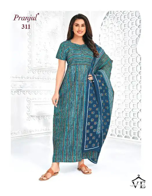 Pranjul Pragati Nighties With Dupatta Vol 5 Cotton Wholesale Long Gown With Dupatta Catalog — Wholesale Kurtis, MPA wholesale from Surat — view 11