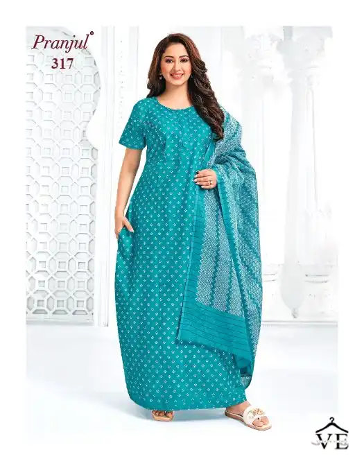 Pranjul Pragati Nighties With Dupatta Vol 5 Cotton Wholesale Long Gown With Dupatta Catalog — Wholesale Kurtis, MPA wholesale from Surat — view 17