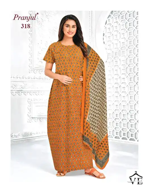 Pranjul Pragati Nighties With Dupatta Vol 5 Cotton Wholesale Long Gown With Dupatta Catalog — Wholesale Kurtis, MPA wholesale from Surat — view 18