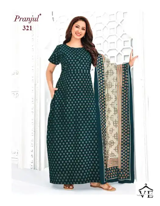 Pranjul Pragati Nighties With Dupatta Vol 5 Cotton Wholesale Long Gown With Dupatta Catalog — Wholesale Kurtis, MPA wholesale from Surat — view 21