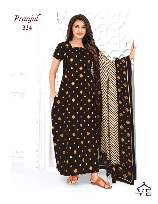 Pranjul Pragati Nighties With Dupatta Vol 5 Cotton Wholesale Long Gown With Dupatta Catalog — Wholesale Kurtis, MPA wholesale from Surat — view 24