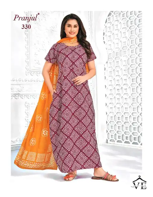 Pranjul Pragati Nighties With Dupatta Vol 5 Cotton Wholesale Long Gown With Dupatta Catalog — Wholesale Kurtis, MPA wholesale from Surat — view 30