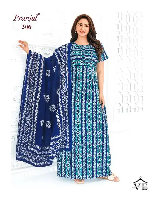 Pranjul Pragati Nighties With Dupatta Vol 5 Cotton Wholesale Long Gown With Dupatta Catalog — Wholesale Kurtis, MPA wholesale from Surat — view 6