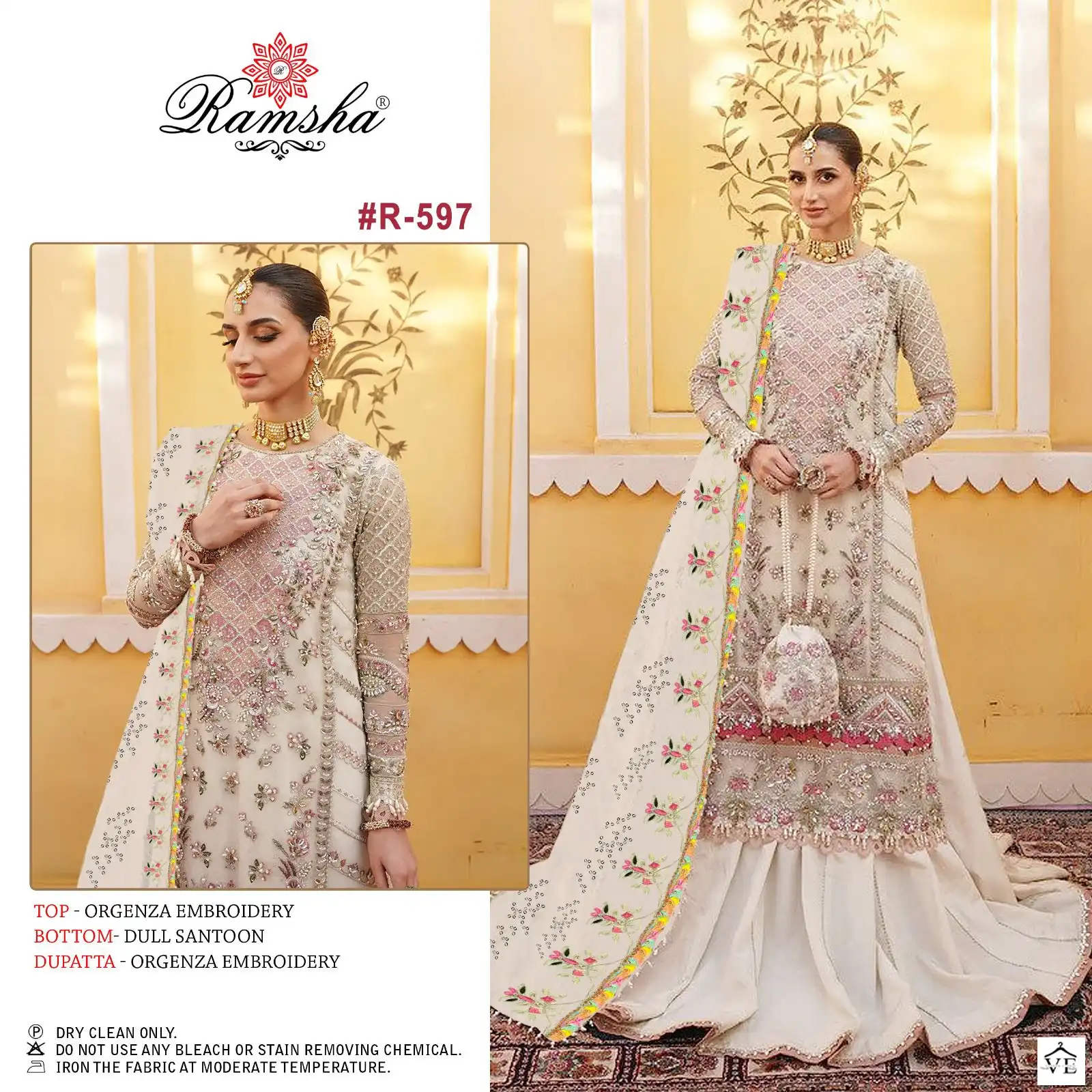 Ramsha R-596 Organza Wholesale Designer Suits Catalog — Wholesale Salwar Suits, MPA wholesale from Surat - Gallery Image 2