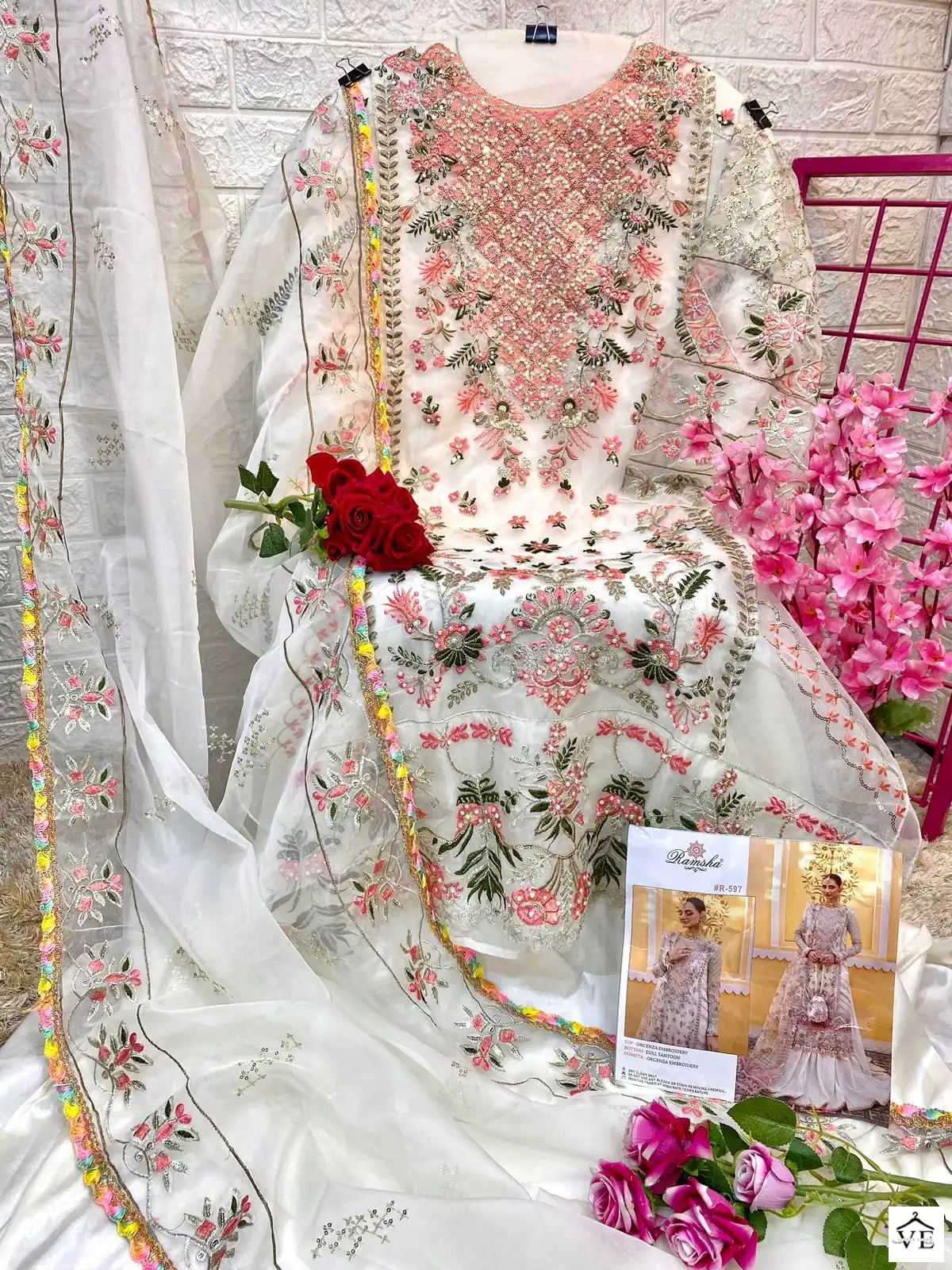 Ramsha R-596 Organza Wholesale Designer Suits Catalog — Wholesale Salwar Suits, MPA wholesale from Surat - Gallery Image 3