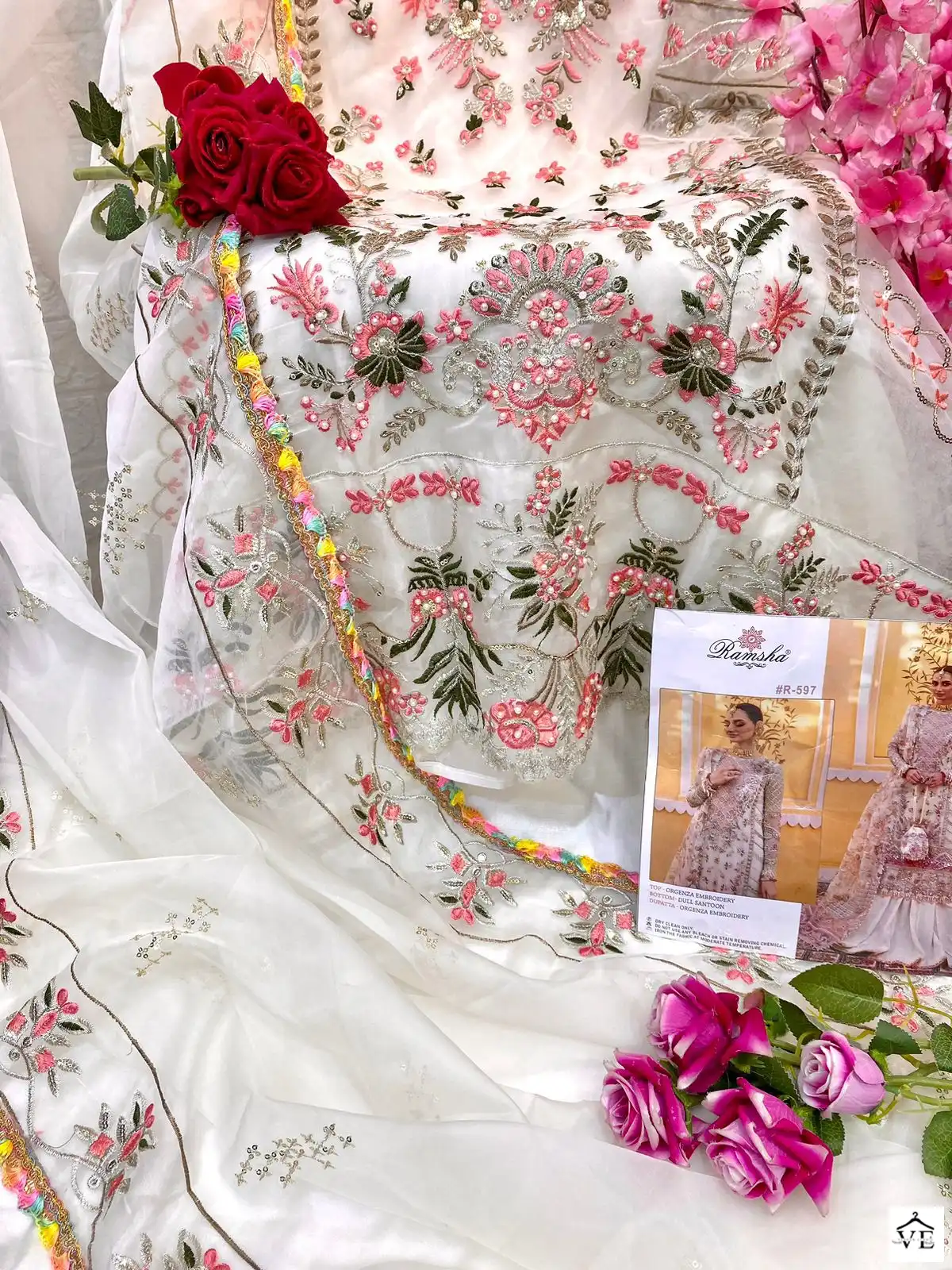 Ramsha R-596 Organza Wholesale Designer Suits Catalog — Wholesale Salwar Suits, MPA wholesale from Surat - Gallery Image 5