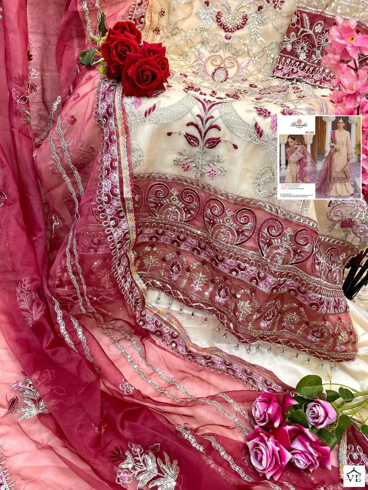 Ramsha R-596 Organza Wholesale Designer Suits Catalog — Wholesale Salwar Suits, MPA wholesale from Surat - Gallery Image 6