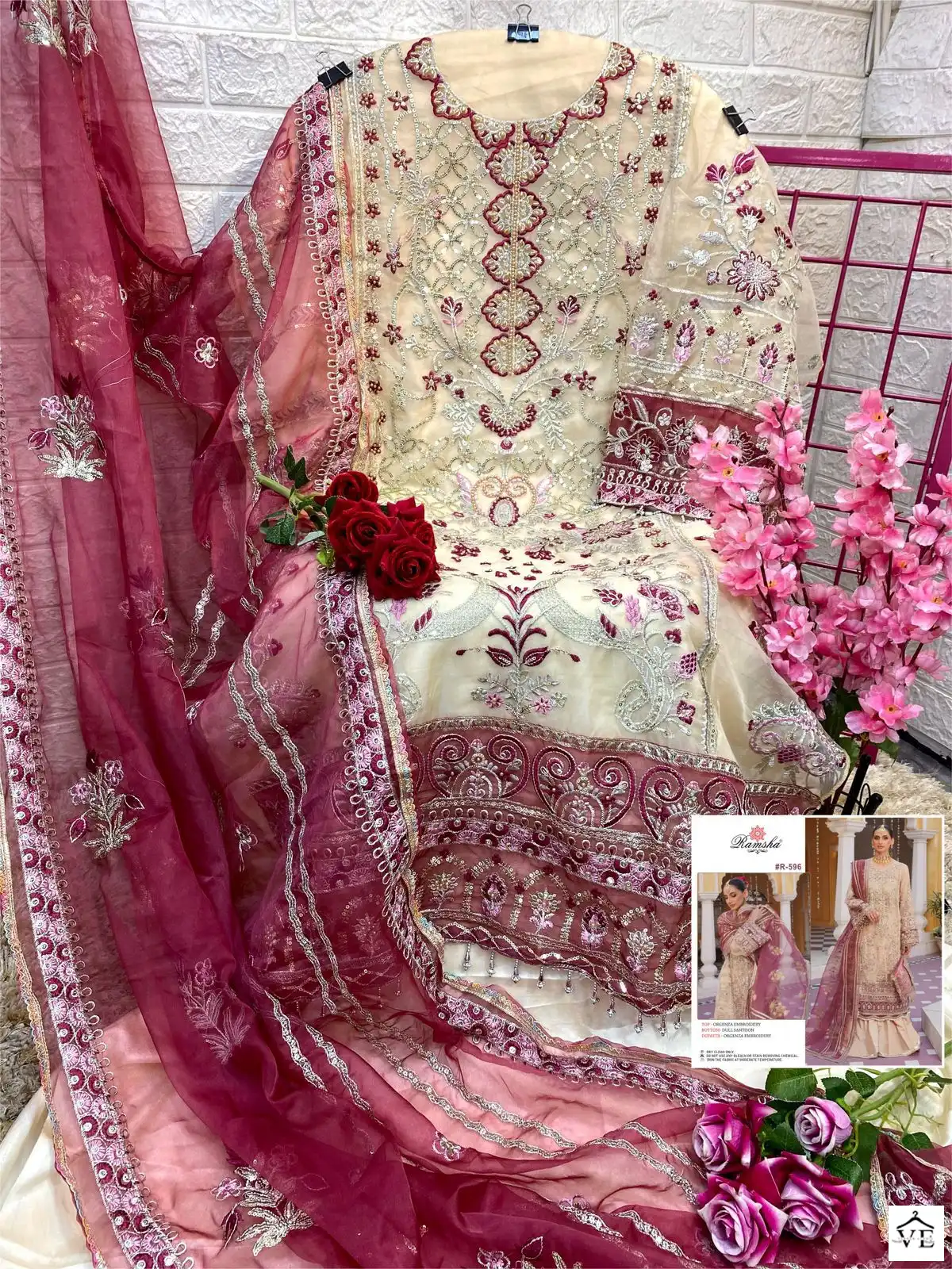 Ramsha R-596 Organza Wholesale Designer Suits Catalog — Wholesale Salwar Suits, MPA wholesale from Surat - Gallery Image 7