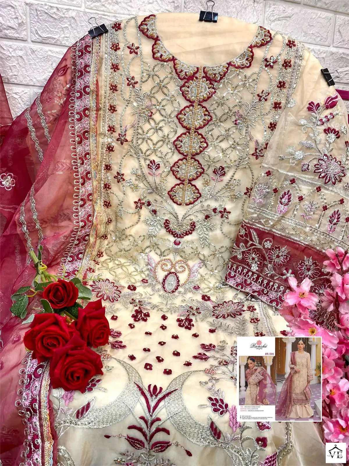 Ramsha R-596 Organza Wholesale Designer Suits Catalog — Wholesale Salwar Suits, MPA wholesale from Surat — view 8