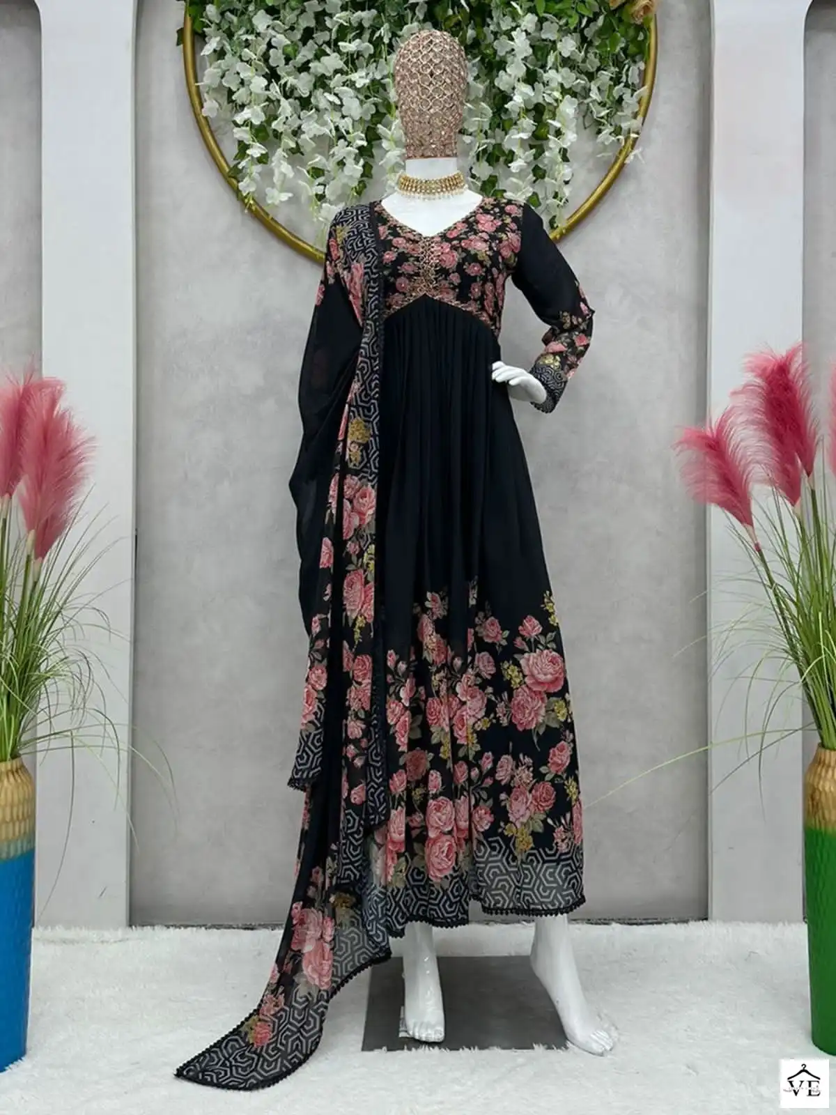 VE Fulwari Faux Georgette Wholesale Gown With Bottom & Dupatta Catalog — Wholesale Salwar Suits, MPA wholesale from Surat - Gallery Image 2