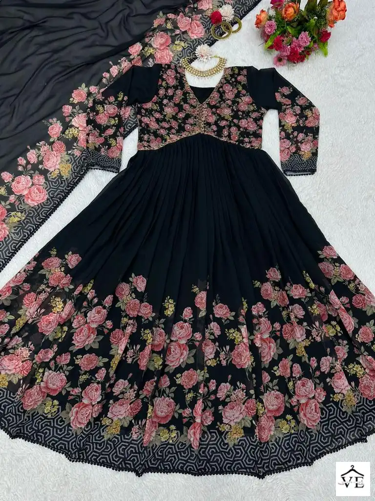 VE Fulwari Faux Georgette Wholesale Gown With Bottom & Dupatta Catalog — Wholesale Salwar Suits, MPA wholesale from Surat - Gallery Image 3