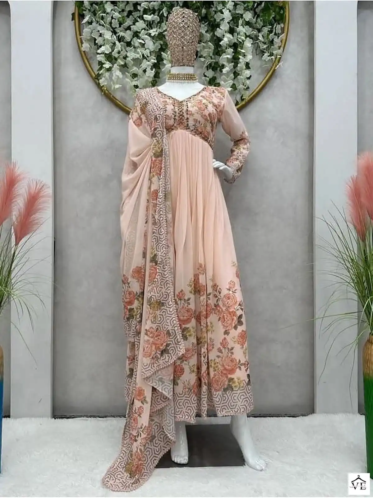 VE Fulwari Faux Georgette Wholesale Gown With Bottom & Dupatta Catalog — Wholesale Salwar Suits, MPA wholesale from Surat - Gallery Image 4