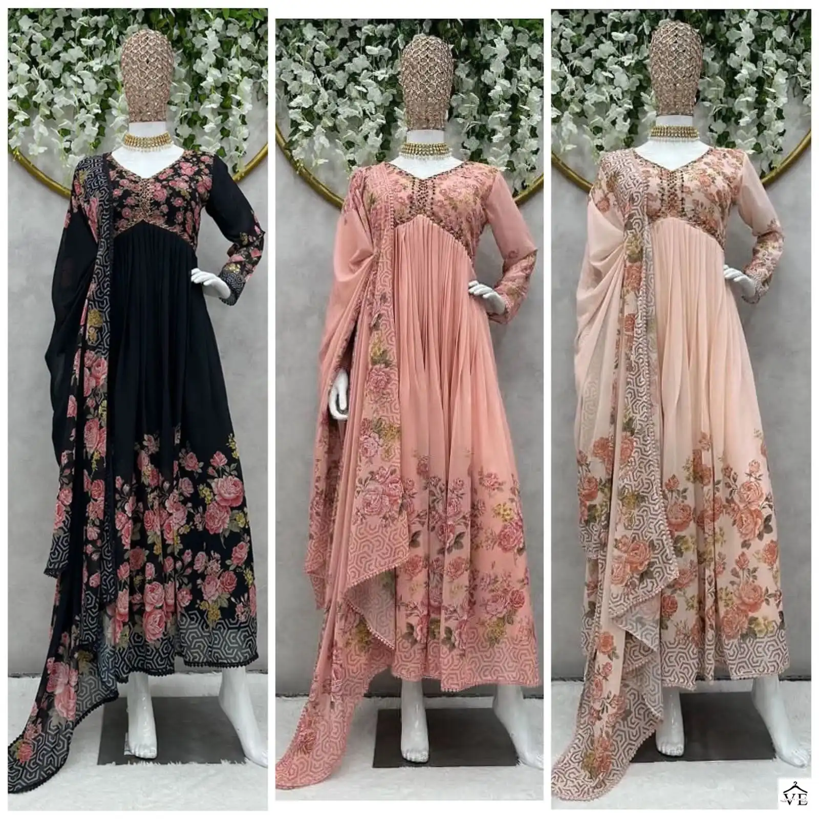 VE Fulwari Faux Georgette Wholesale Gown With Bottom &amp; Dupatta Catalog — Wholesale Salwar Suits, MPA wholesale from Surat — view 7