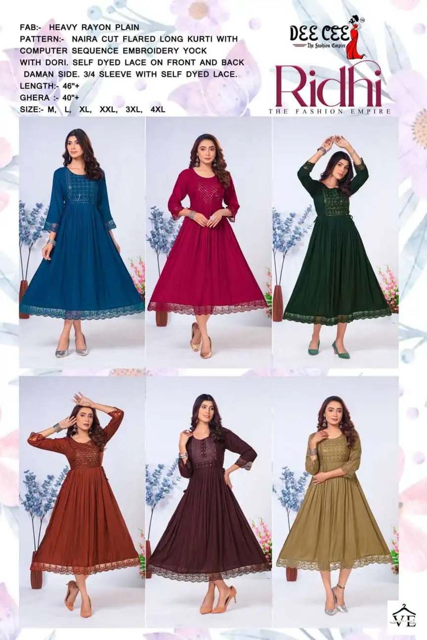 Deecee Ridhi Heavy Rayon Wholesale Designer Long Kurtis Catalog — Wholesale Kurtis, MPA wholesale from Surat — view 7
