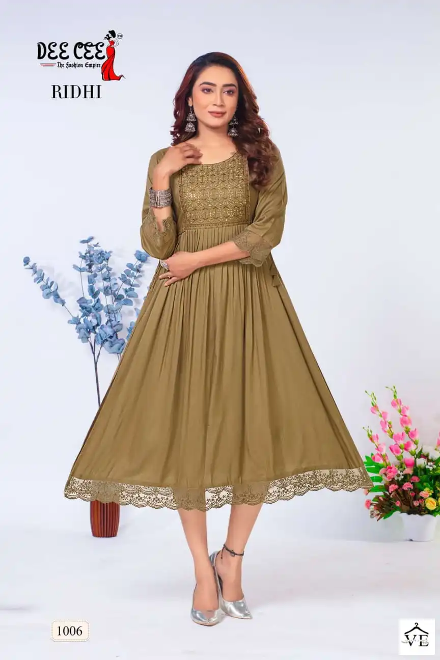 Deecee Ridhi Heavy Rayon Wholesale Designer Long Kurtis Catalog — Wholesale Kurtis, MPA wholesale from Surat - Gallery Image 2