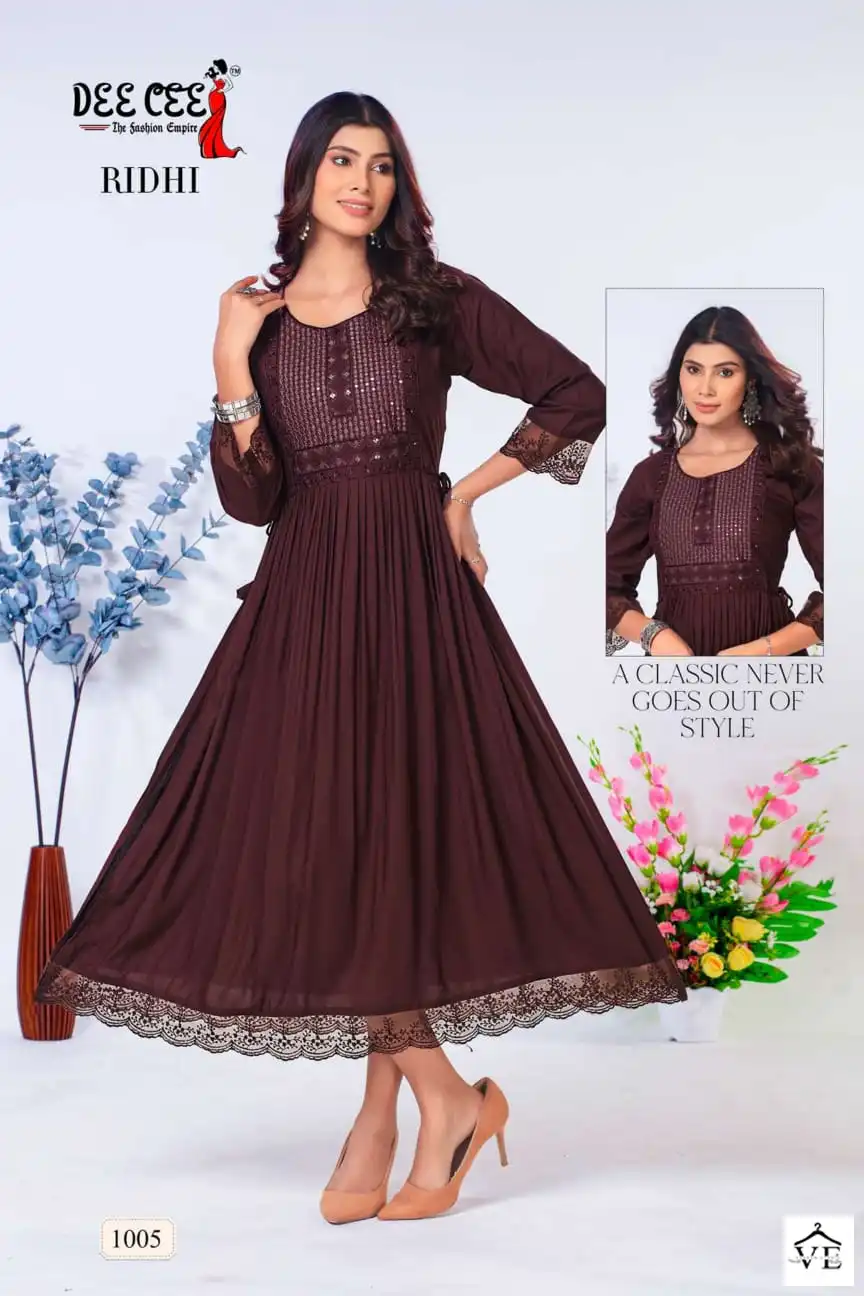 Deecee Ridhi Heavy Rayon Wholesale Designer Long Kurtis Catalog — Wholesale Kurtis, MPA wholesale from Surat - Gallery Image 3