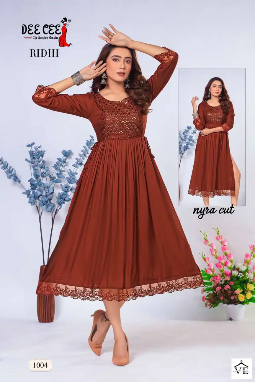 Deecee Ridhi Heavy Rayon Wholesale Designer Long Kurtis Catalog — Wholesale Kurtis, MPA wholesale from Surat - Gallery Image 4