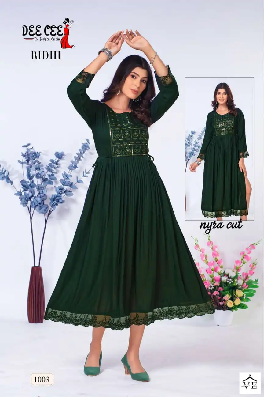 Deecee Ridhi Heavy Rayon Wholesale Designer Long Kurtis Catalog — Wholesale Kurtis, MPA wholesale from Surat - Gallery Image 5
