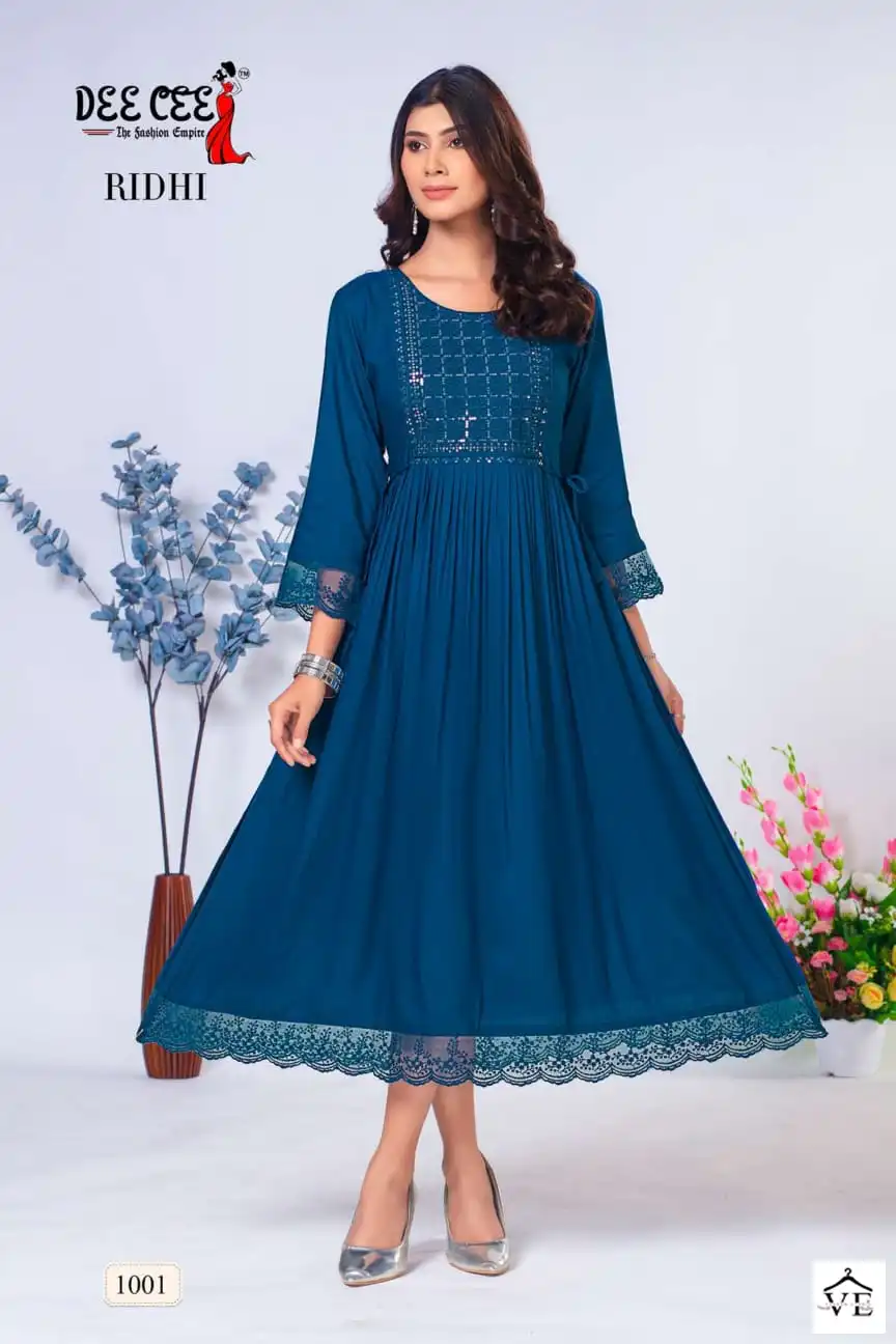 Deecee Ridhi Heavy Rayon Wholesale Designer Long Kurtis Catalog — Wholesale Kurtis, MPA wholesale from Surat - Gallery Image 6