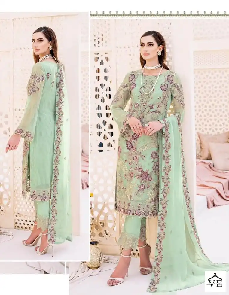 Vardan Ethnic Ramsha Chiffon Collection Vol 23 Embroidered Chiffon Wholesale Original Pakistani Salwar Suit Catalog — Wholesale Salwar Suits, MPA wholesale from Surat - Gallery Image 2