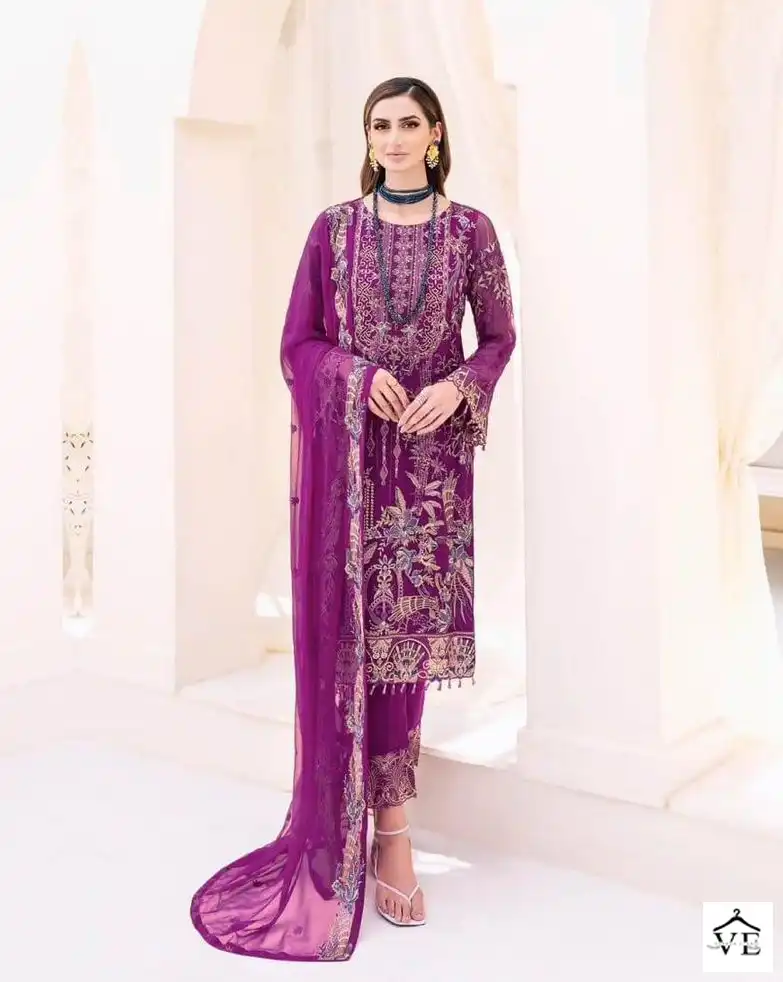 Vardan Ethnic Ramsha Chiffon Collection Vol 23 Embroidered Chiffon Wholesale Original Pakistani Salwar Suit Catalog — Wholesale Salwar Suits, MPA wholesale from Surat - Gallery Image 7