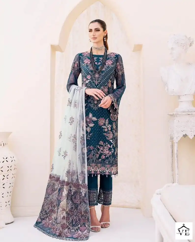 Vardan Ethnic Ramsha Chiffon Collection Vol 23 Embroidered Chiffon Wholesale Original Pakistani Salwar Suit Catalog — Wholesale Salwar Suits, MPA wholesale from Surat - Gallery Image 9