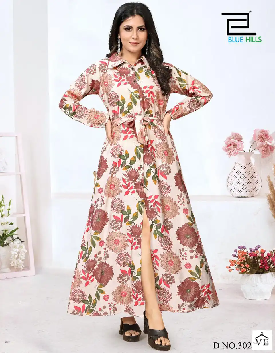 Blue Hills Rochelle Vol 3 Modal Chanderi Wholesale Fancy Long Gowns Catalog — Wholesale Kurtis, Blue Hills wholesale from Surat — view 1