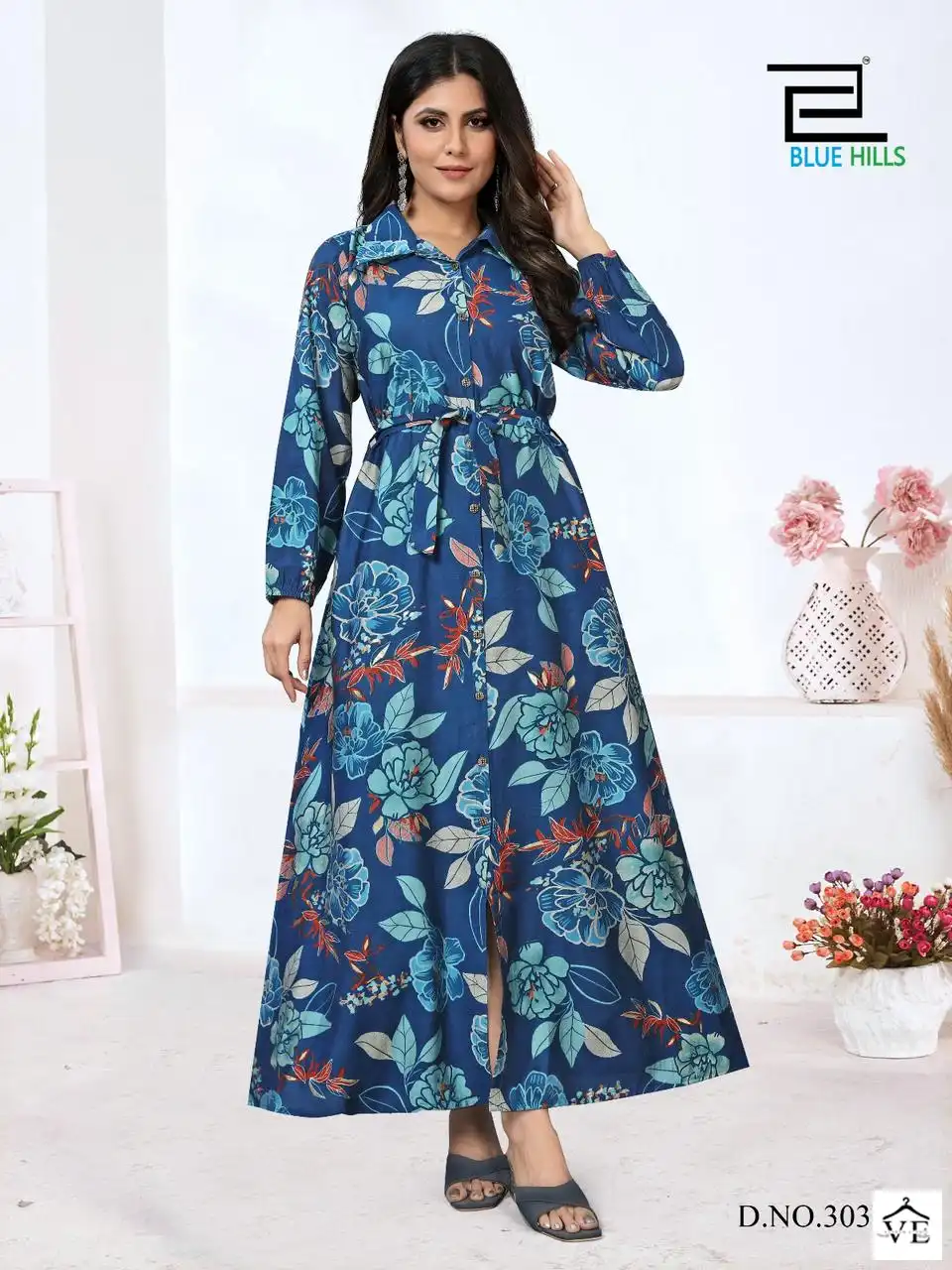 Blue Hills Rochelle Vol 3 Modal Chanderi Wholesale Fancy Long Gowns Catalog — Wholesale Kurtis, Blue Hills wholesale from Surat - Gallery Image 3