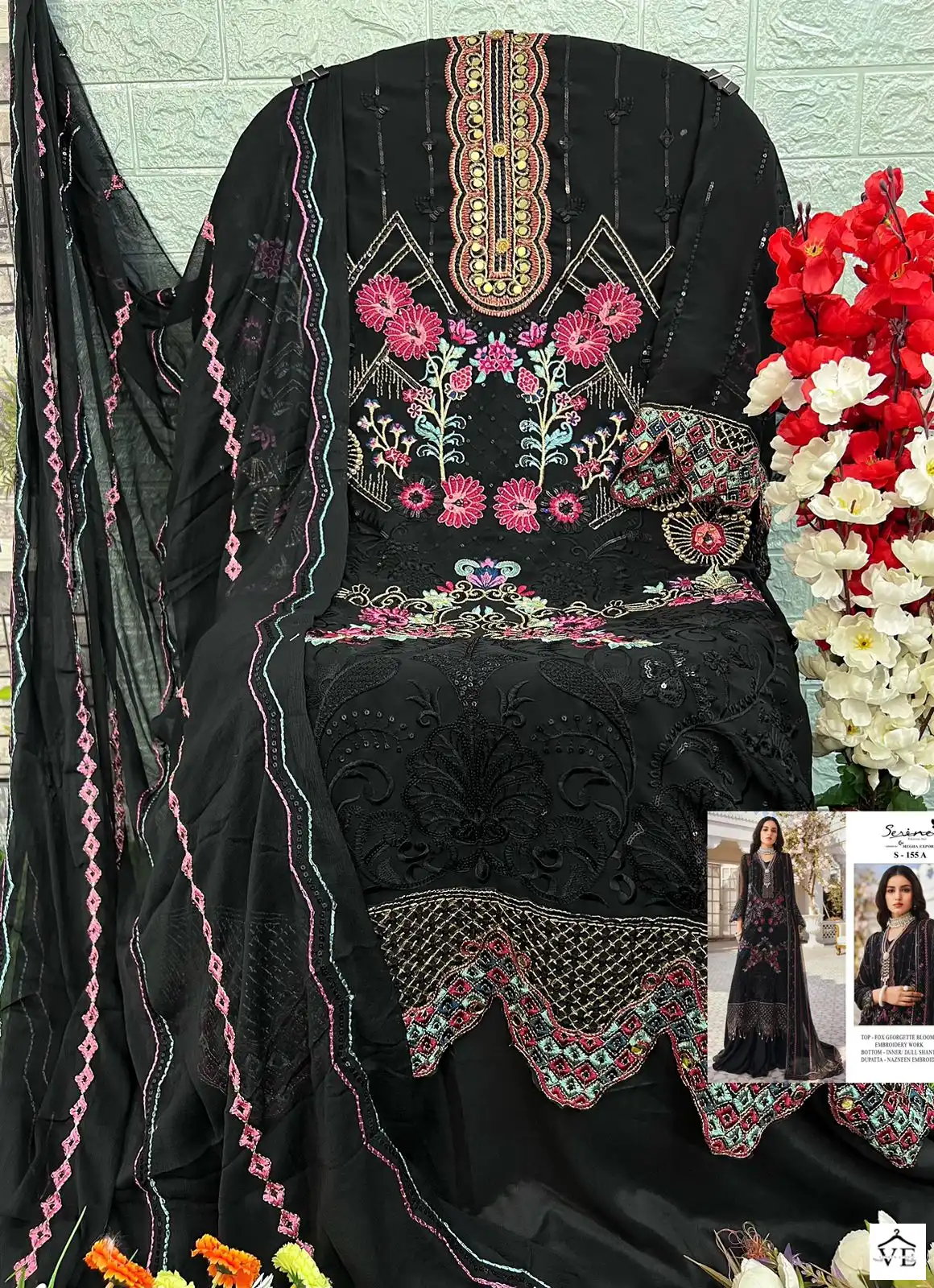 Serine S-155 Faux Georgette Wholesale Pakistani Suit — Wholesale Salwar Suits, MPA wholesale from Surat - Gallery Image 2