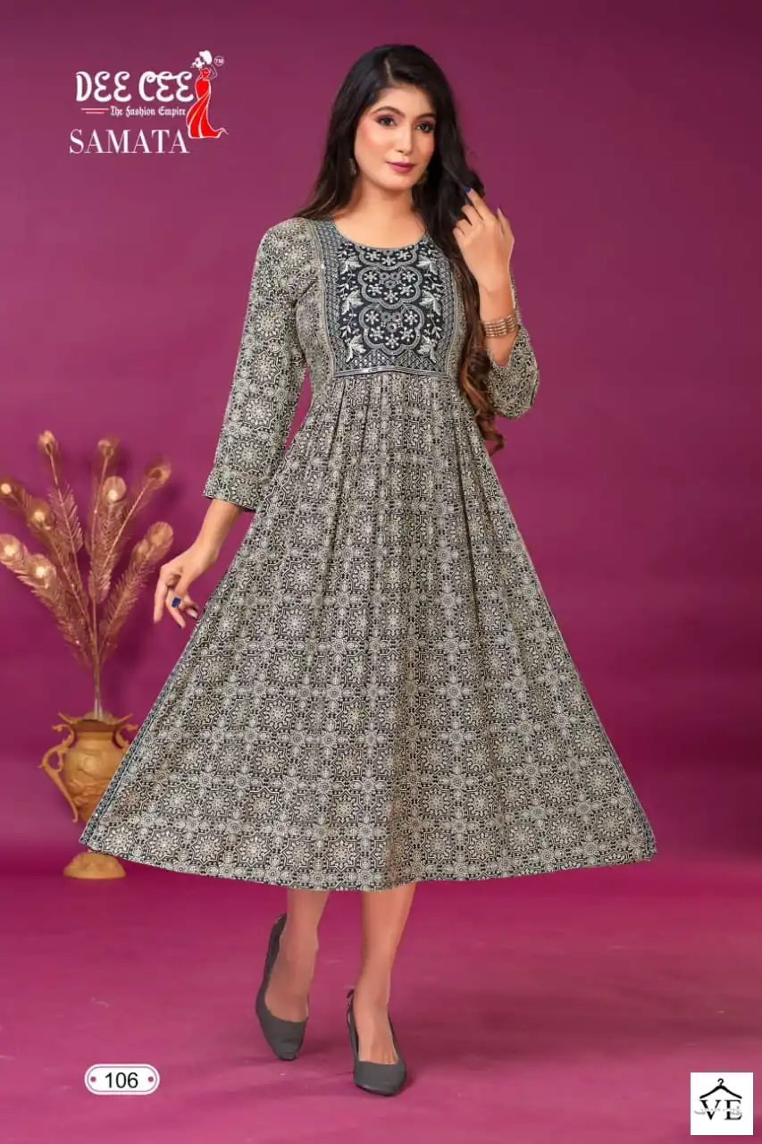 Deecee Samata Heavy Rayon Wholesale Long Kurtis Catalog — Wholesale Kurtis, MPA wholesale from Surat - Gallery Image 3