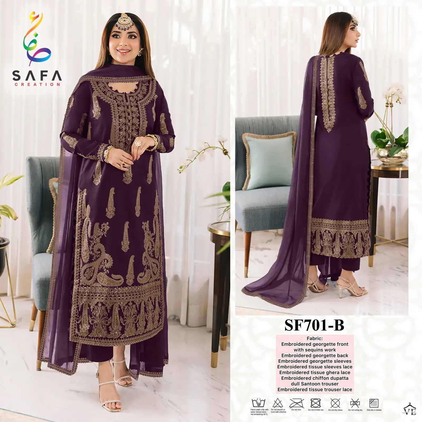Safa Fashion SF-PK-701 Heavy Georgette Wholesale Pakistani Suit Catalog — Wholesale Salwar Suits, MPA wholesale from Surat - Gallery Image 2