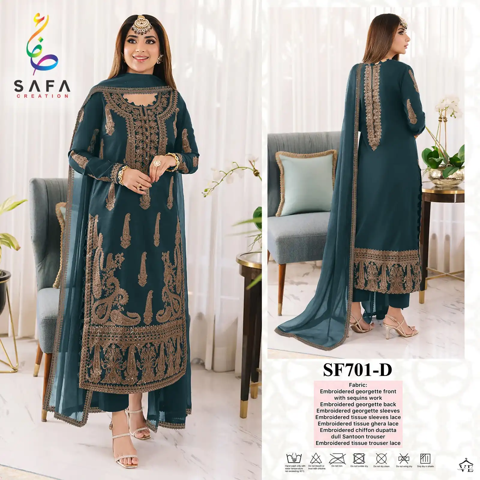Safa Fashion SF-PK-701 Heavy Georgette Wholesale Pakistani Suit Catalog — Wholesale Salwar Suits, MPA wholesale from Surat - Gallery Image 3