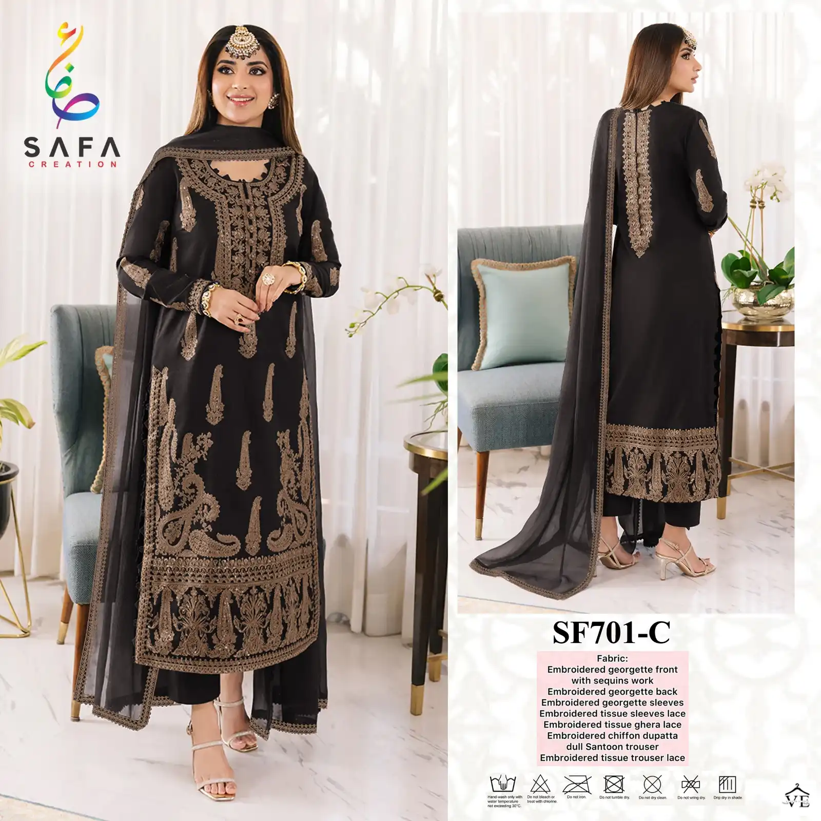 Safa Fashion SF-PK-701 Heavy Georgette Wholesale Pakistani Suit Catalog — Wholesale Salwar Suits, MPA wholesale from Surat - Gallery Image 4