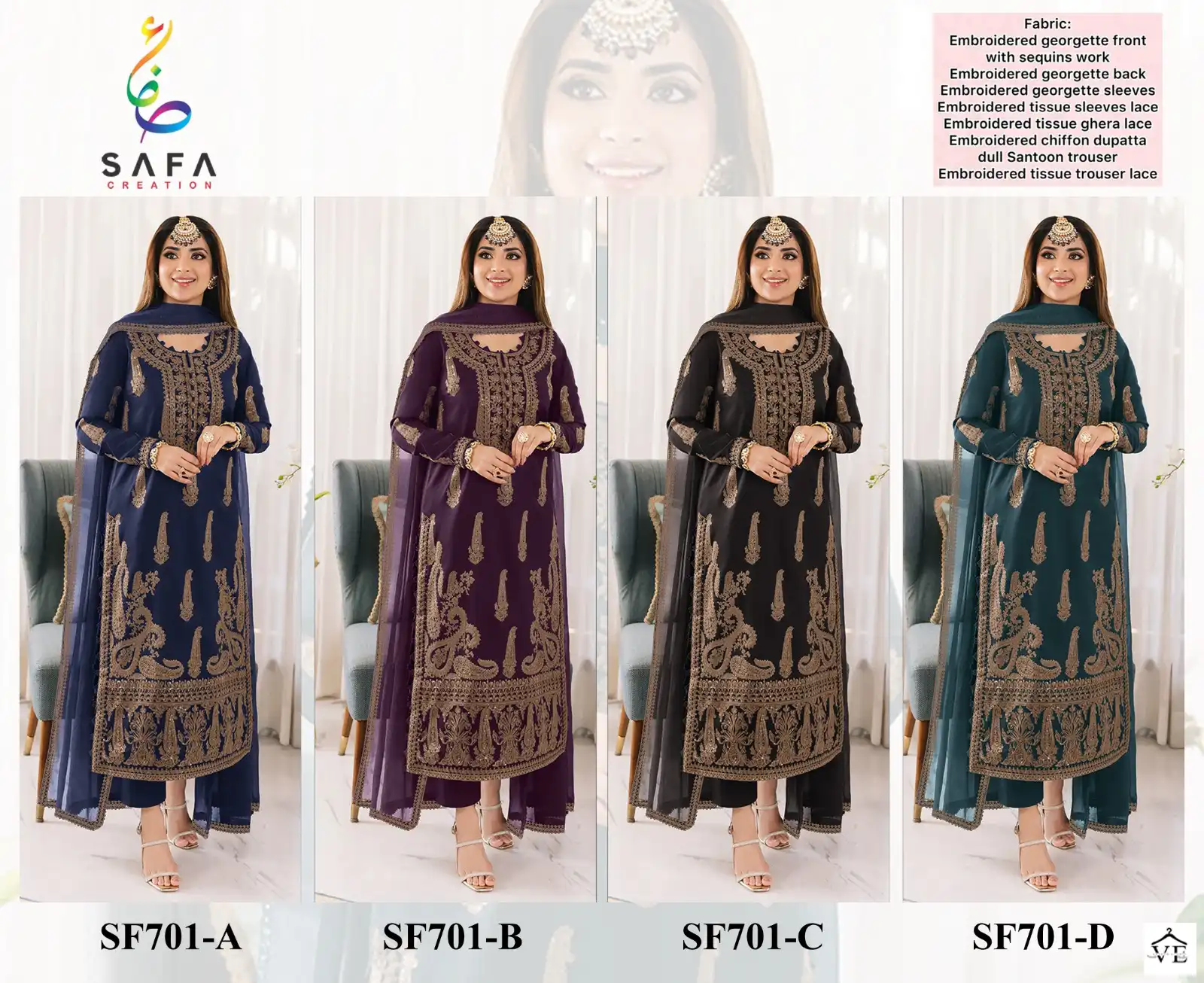 Safa Fashion SF-PK-701 Heavy Georgette Wholesale Pakistani Suit Catalog — Wholesale Salwar Suits, MPA wholesale from Surat — view 7
