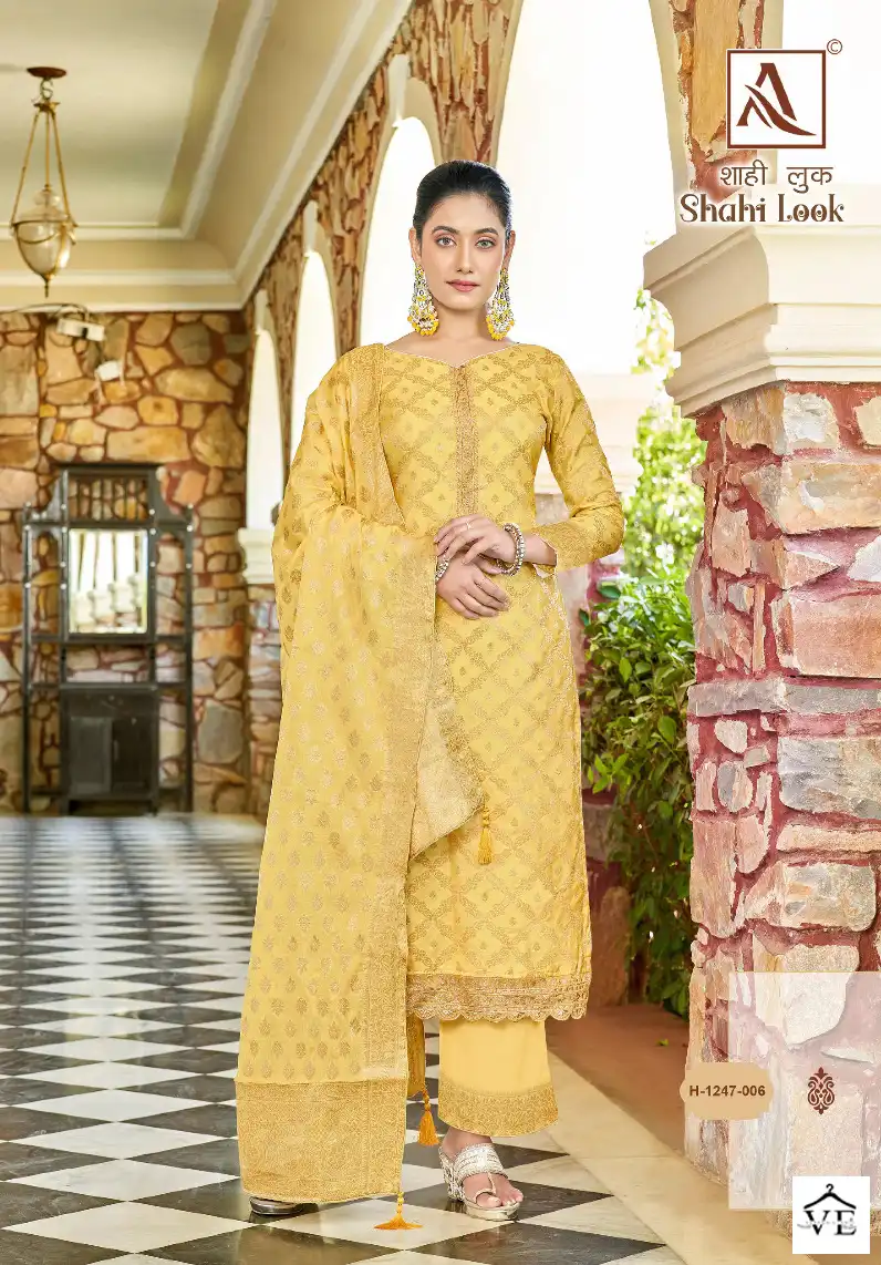 Alok Suits Shahi Look Jacquard Wholesale Designer Salwar Suit Catalog — Wholesale Salwar Suits, MPA wholesale from Surat - Gallery Image 3